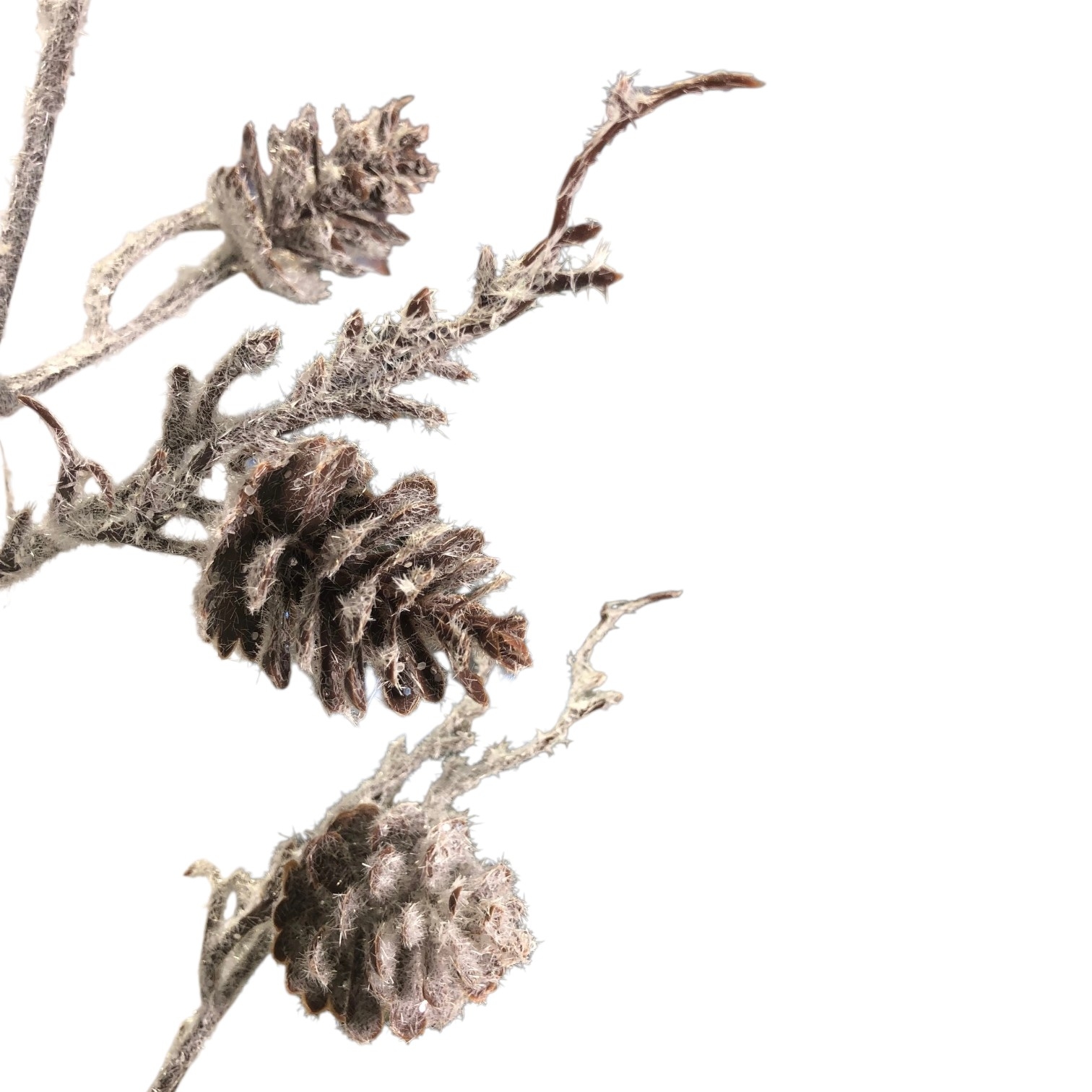 Ветка коричневая с шишками в инее 74 см 2