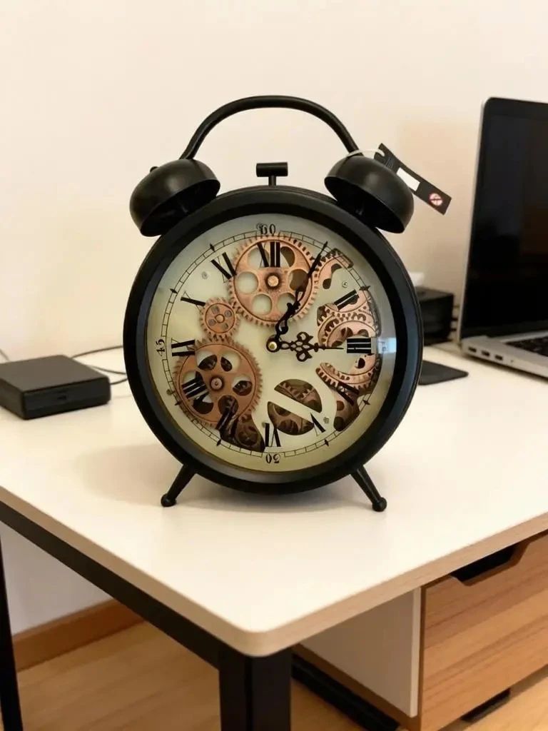 Часы-будильник черные золотой механизм на ножках 26*34*8 см 2