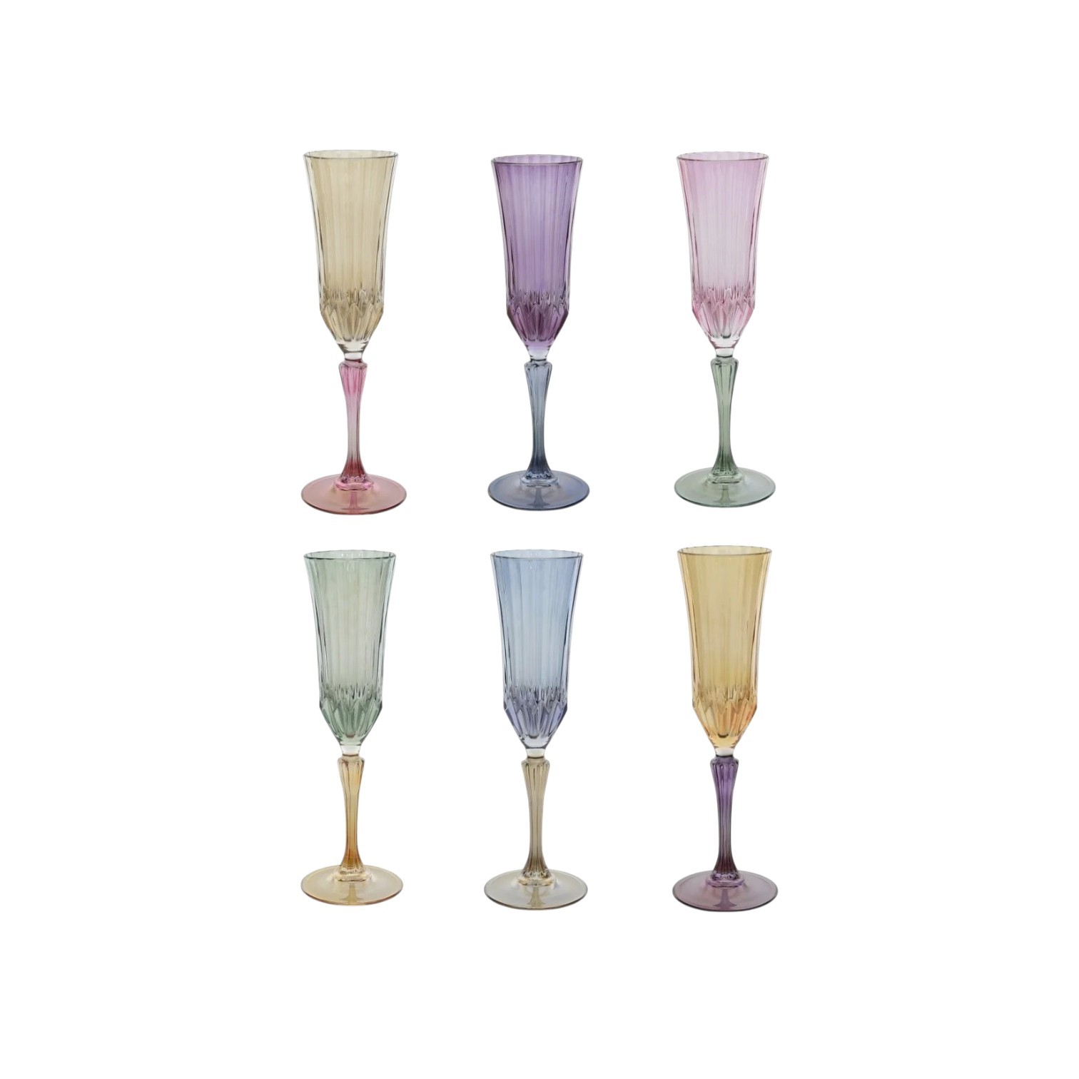Набор бокалов для шампанского Cre Art хрусталь 6 шт цветное стекло