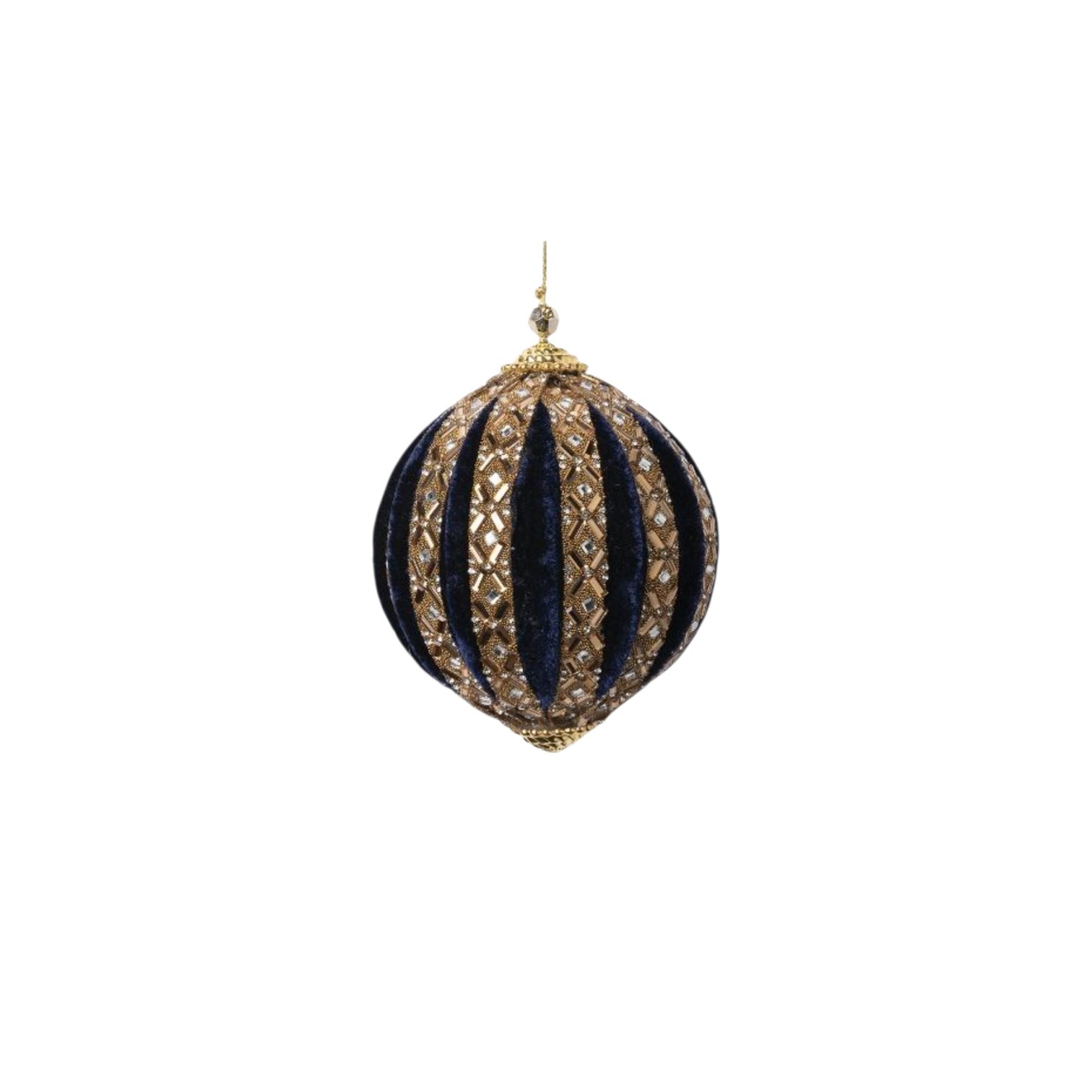 Шар синий бархат полосы золотой бисер